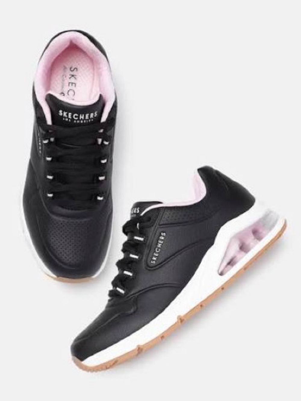 Skechers Uno 2 Black & Light Pink Air-Cushion Lace-Up Sneakers